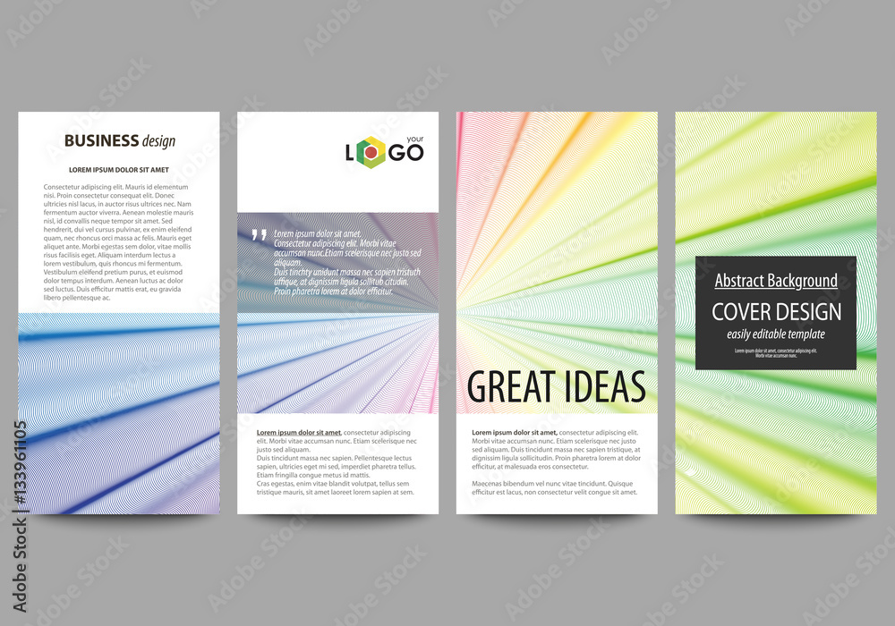Flyers set, modern banners. Business templates. Cover template, easy editable layouts, vector illustration. Colorful background with abstract waves, lines. Bright color curves. Motion design. Flyers set, modern banners. Business templates. Cover template, easy editable layouts, vector illustration. Colorful background with abstract waves, lines. Bright color curves. Motion design.
