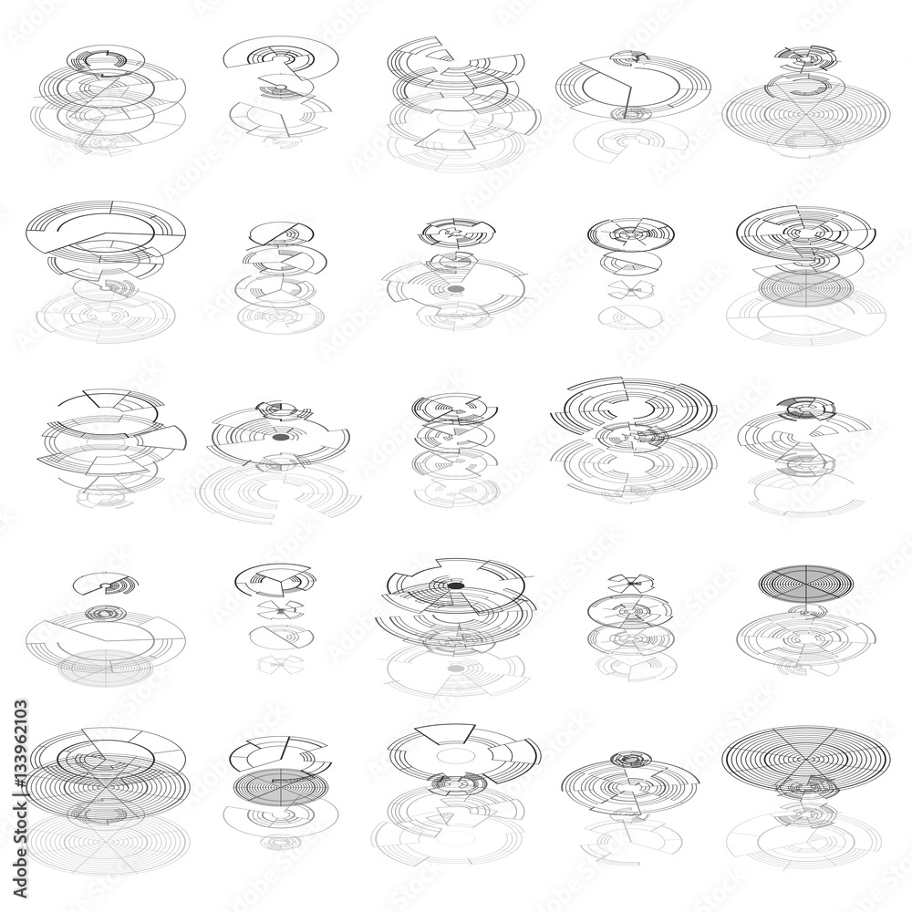 Set of abstract hud elements isolated on white background. High tech, virtual graphic touch element. UI infographic web symbols. Science and technology concept. Futuristic vector. Set of abstract hud elements isolated on white background. High tech, virtual graphic touch element. UI infographic web symbols. Science and technology concept. Futuristic vector.