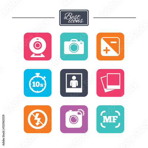 Photo, video icons. Camera, photos and frame.