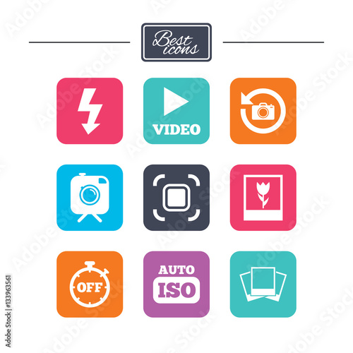 Photo, video icons. Camera, photos and frame.