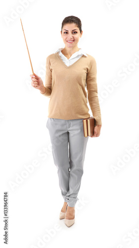 Young teacher with pointer ...