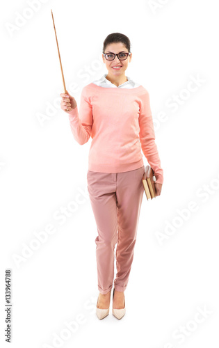 Young teacher with pointer ...