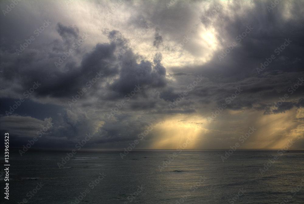 South Pacific sunset with storm clouds
