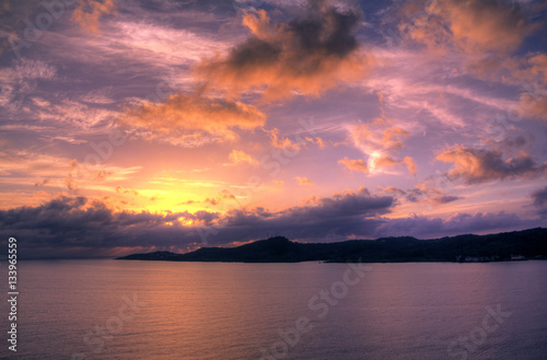 Sunset over Roatan coastline