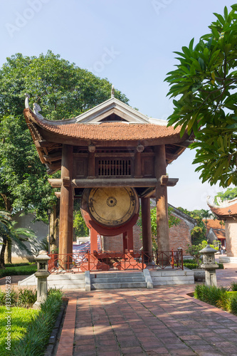 Square building holding a drum on side of Imperial Academy on fifth courtyard in Temple of Literature (Van Mieu).The drum is 2.01 metres wide, 2.65 metres high, has a volume of 10 m3 photo