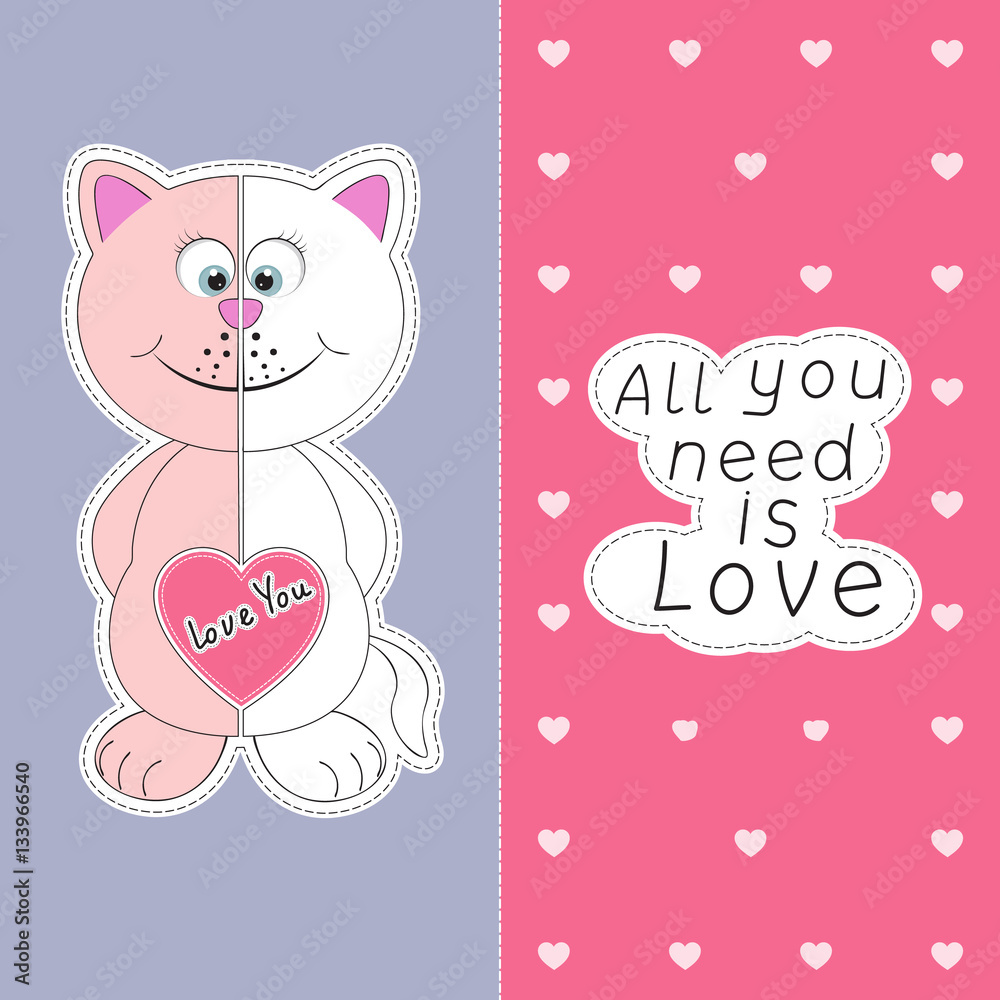 Cute Cartoon cat, isolated on a pink and blue background. Cute Cartoon cat, isolated on a pink and blue background.