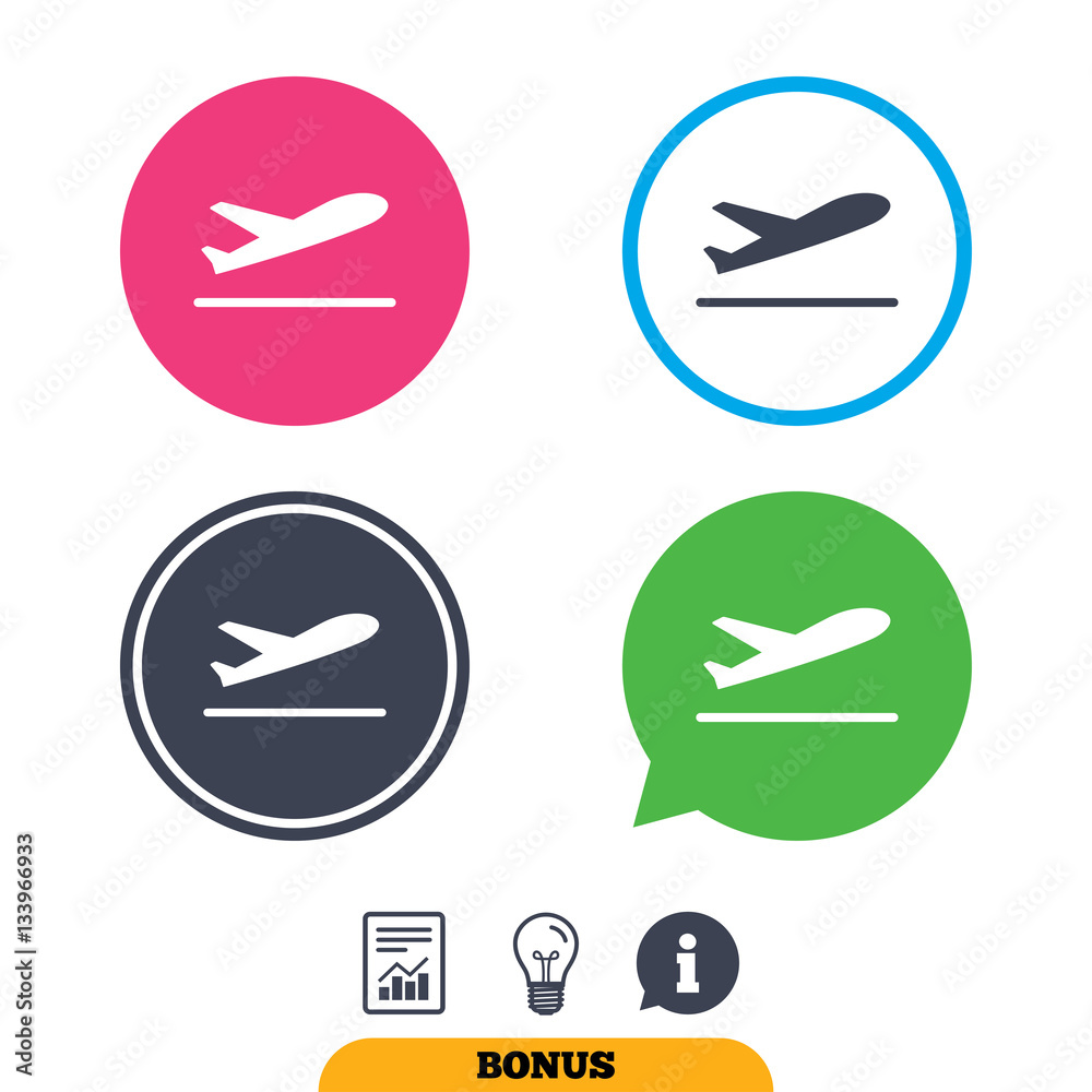 Plane takeoff icon. Airplane transport symbol. Plane takeoff icon. Airplane transport symbol.