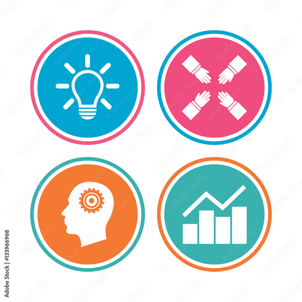 Lamp idea. Graph chart diagram. Head with gear.