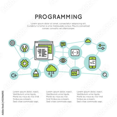 Vector Icon Style Illustration of Programming and Web Development or SEO Process  and Optimization Bubble Cloud Template