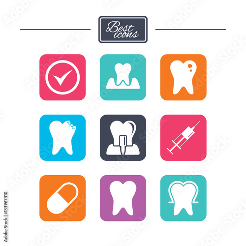 Tooth, dental care icons. Stomatology signs.
