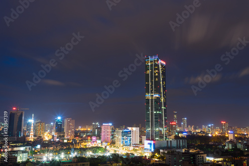 Aerial view of Hanoi cityscape at Lieu Giai street - Dao Tan street - Kim Ma street  Ba Dinh district. Hanoi skyline at twilight