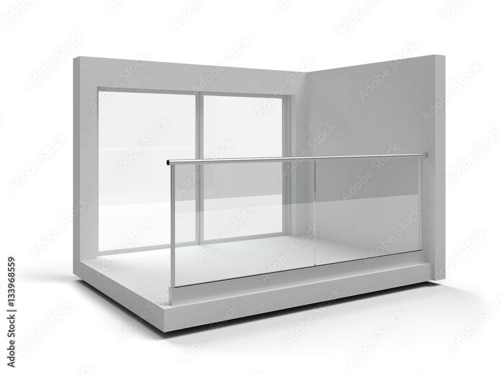 Aluminum frameless glass balustrade isolated. 3d rendering Aluminum frameless glass balustrade isolated. 3d rendering