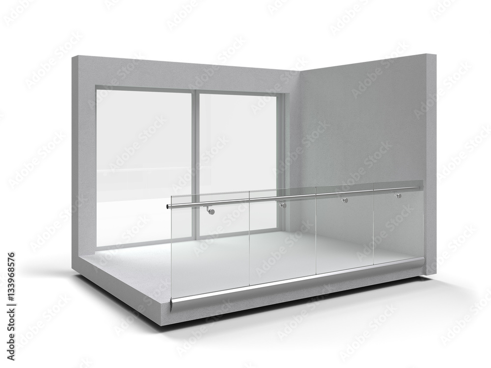 Aluminum frameless glass balustrade isolated. 3d rendering Aluminum frameless glass balustrade isolated. 3d rendering