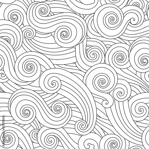 Sea curly wave seamless pattern isolated on white background.