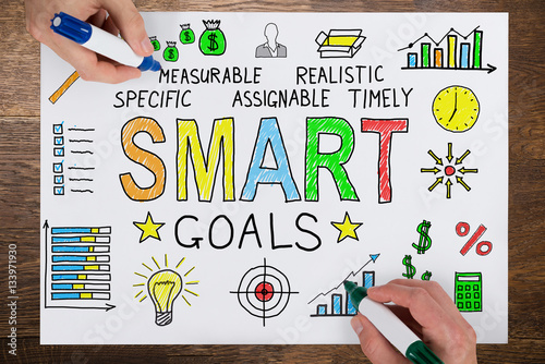 Fényképezés People Drawing Smart Goals Concept On Paper
