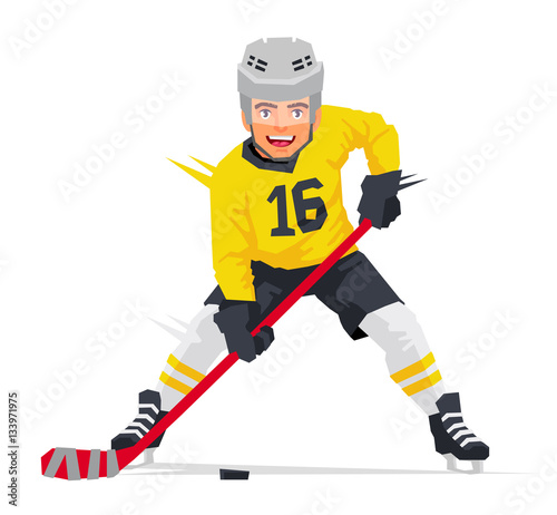 Hockey player in yellow uniform