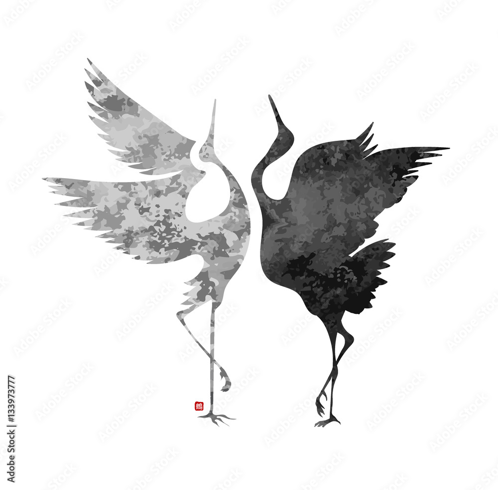 Obraz premium dancing cranes vector