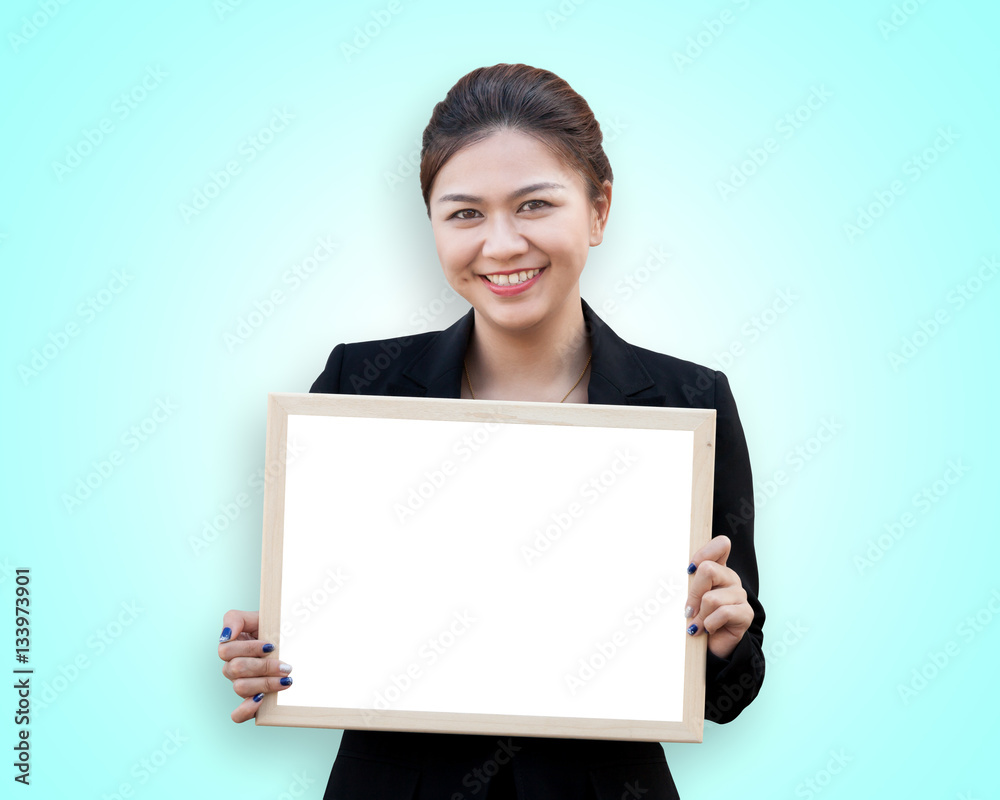 Asian business woman holding white board