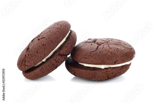 Chocolate whoopie pie on white background