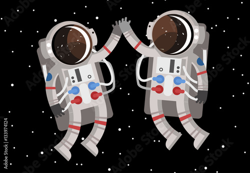 two happy cute astronauts