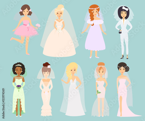 Wedding brides characters vector.