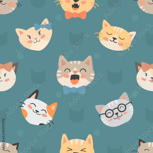 Seamless hipster cats pattern vector illustration