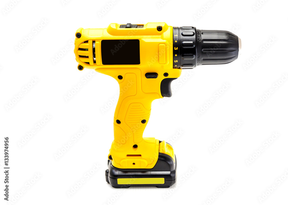 Electric drill cordless on white background Electric drill cordless on white background