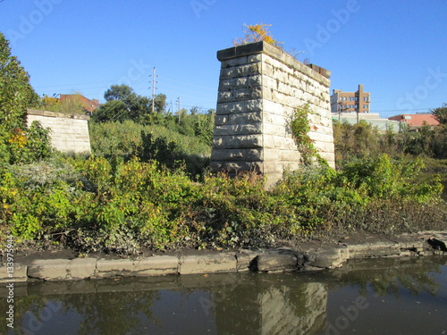 Limestone caissons from an abandoned bridge over the Illinois  & Michigan Canal in LaSalle, IL photo