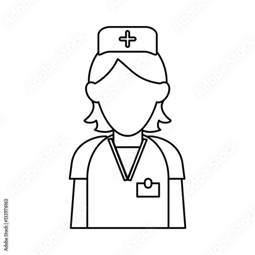 nurse staff care clinic uniform hat cross outline vector illustration