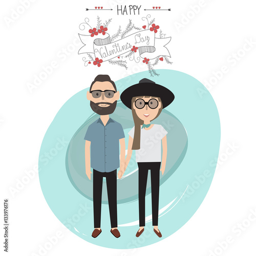Happy Valentines day .Romantic hipster couple Romantic floral ba
