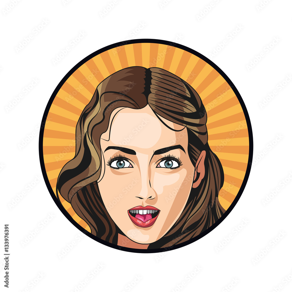 sexy girl face hairstyle model beautiful sticker yellow background vector  illustration eps 10 Stock Vector | Adobe Stock