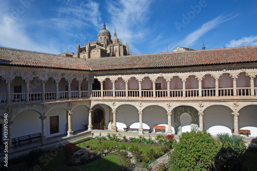 SALAMANCA, SPAIN, APRIL - 18, 2016: The atrium of Convento de las Duenas and the Cathedral.