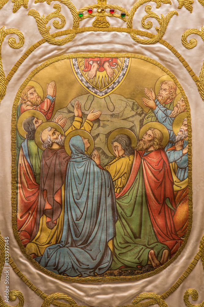 SALAMANCA, SPAIN, APRIL - 18, 2016: The painting on the vestment. The Ascension of the Lord in Convento de las Duanas by unknown artist.