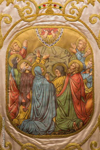 SALAMANCA, SPAIN, APRIL - 18, 2016: The painting on the vestment. The Ascension of the Lord in Convento de las Duanas by unknown artist.