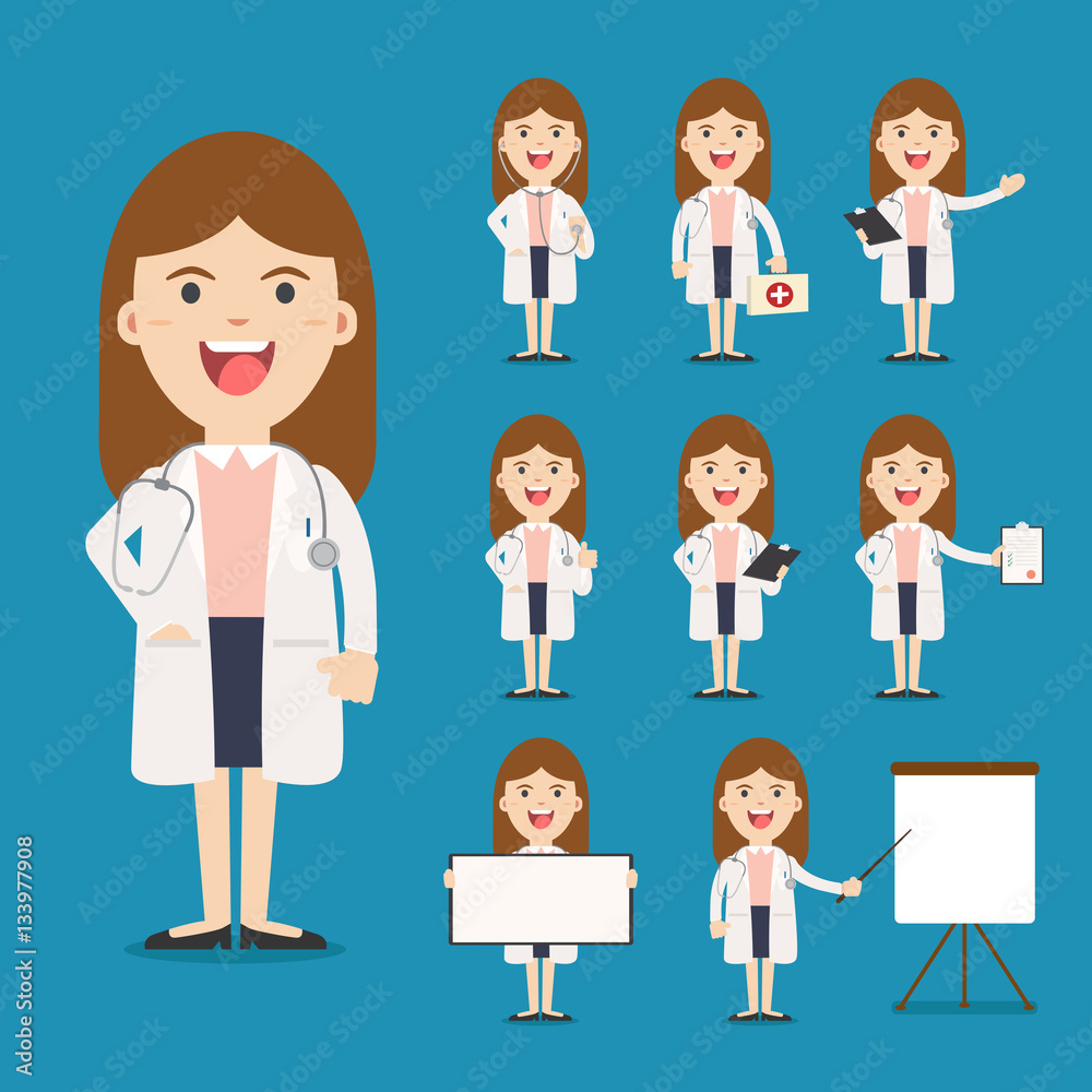 doctor presenting in various action. character design. doctor presenting in various action. character design.