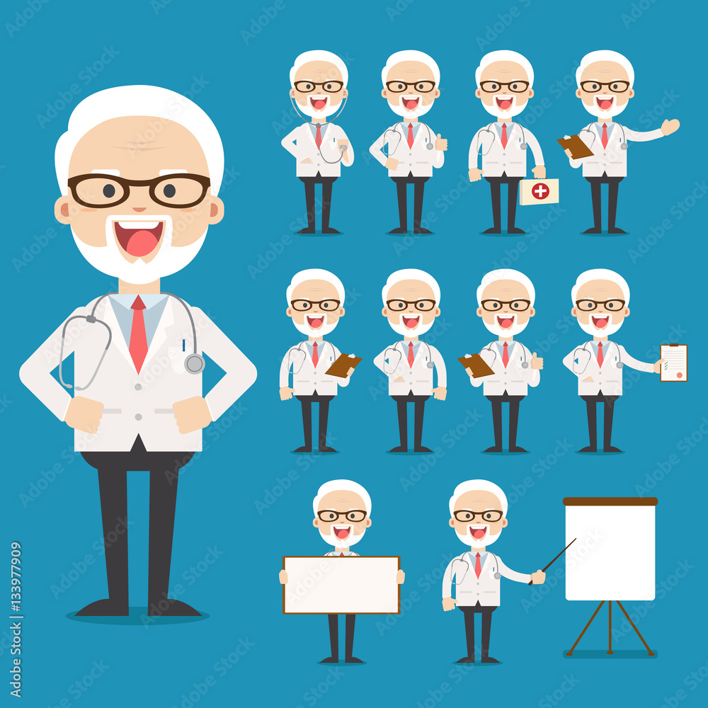 doctor presenting in various action. character design. doctor presenting in various action. character design.