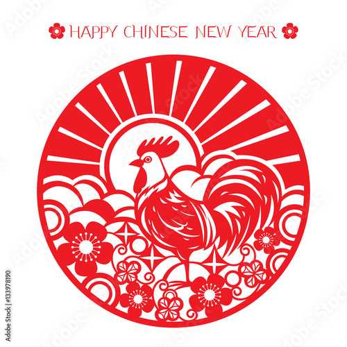 The Rooster Year  Chinese Zodiac Sign With Paper Cut Art  Traditional Celebration  China