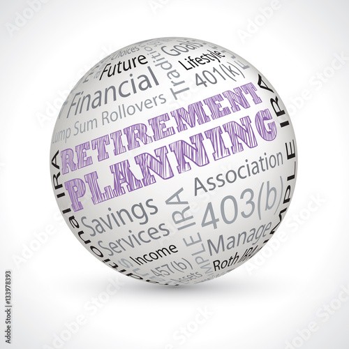 retirement planning theme sphere with keywords