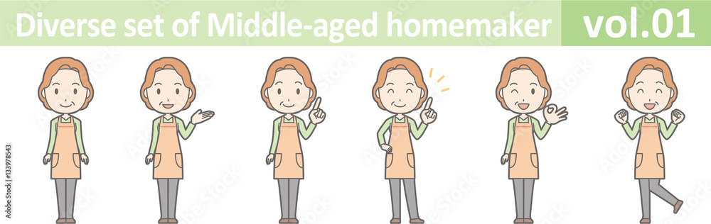 Diverse set of middle-aged homemaker, EPS10 vol.01 Diverse set of middle-aged homemaker, EPS10 vol.01
