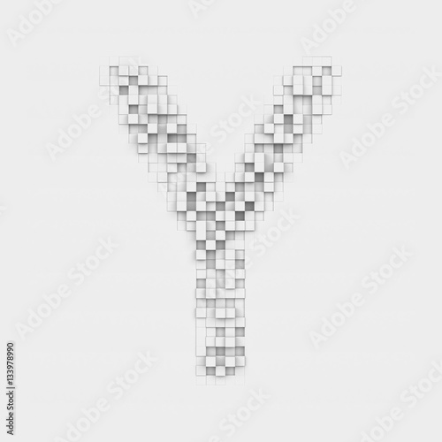 Rendering large letter Y made up of white square uneven tiles © gearstd