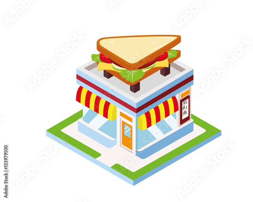 Modern Isometric Commercial Restaurant Building - Sandwich Diner