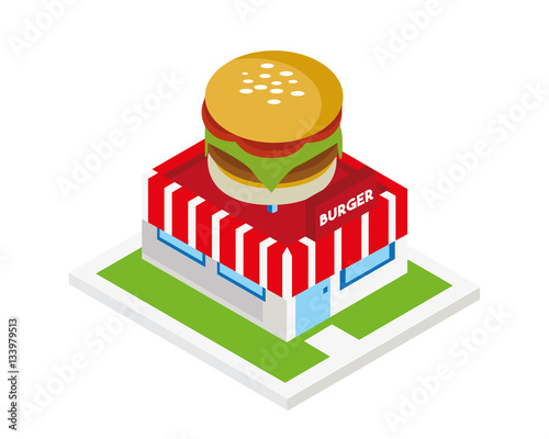Modern Isometric Commercial Restaurant Building - Burger House