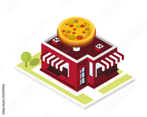 Modern Isometric Commercial Restaurant Building - Pizza House