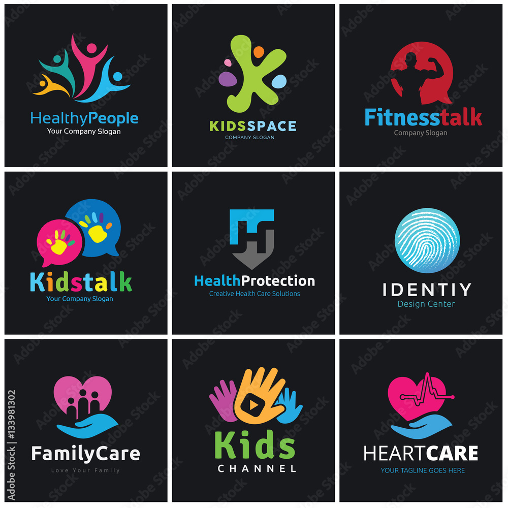 Fitness and kids logo set 