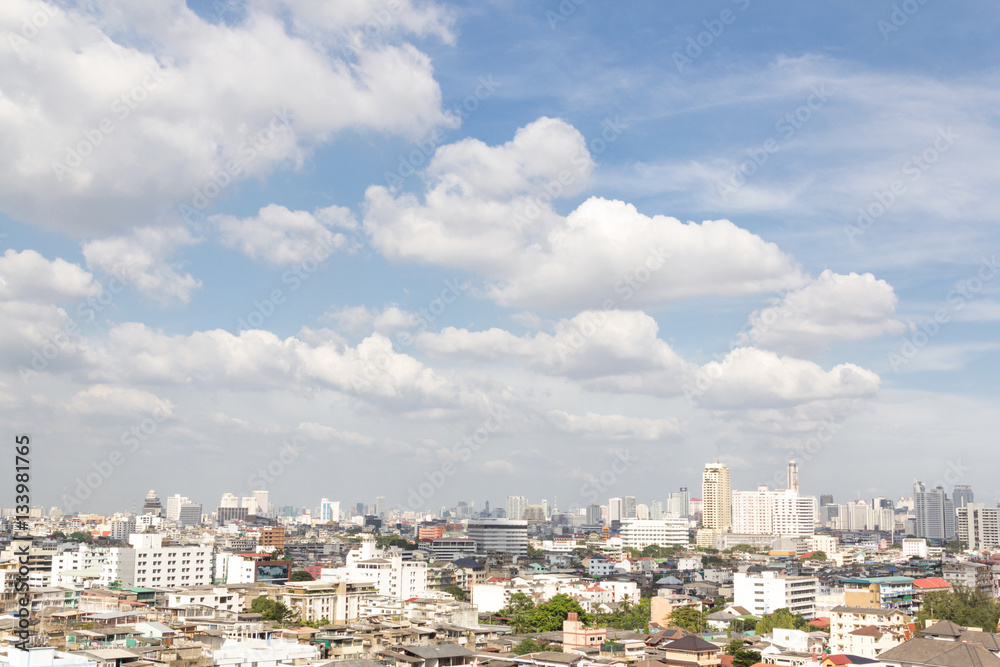 Bangkok city with skyscape and sky in the day