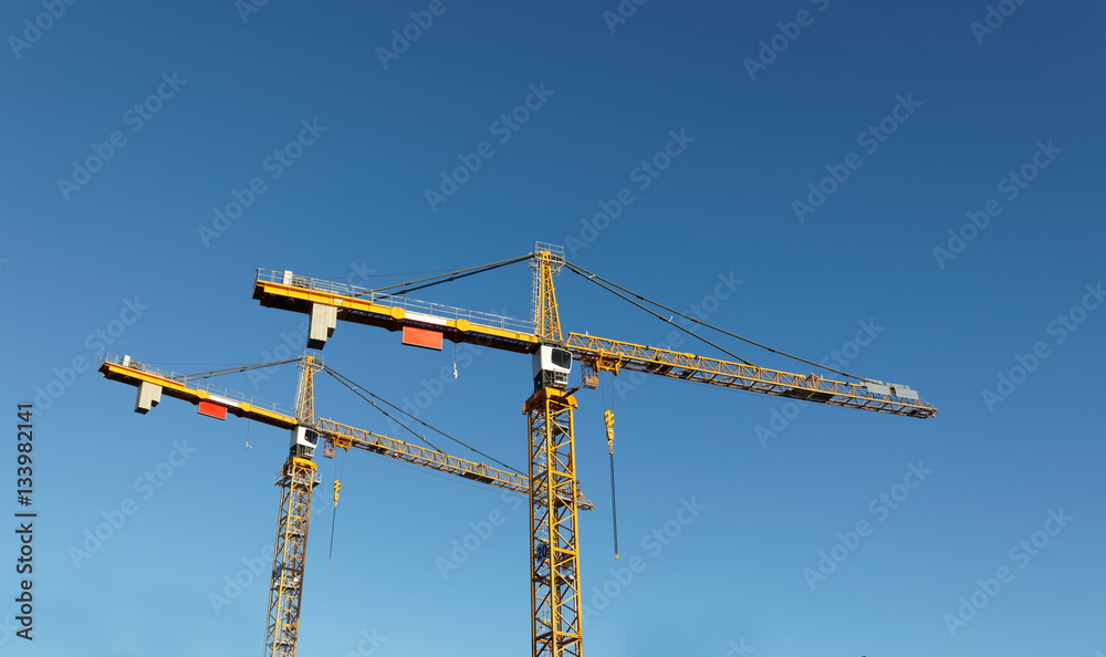 Sihouette of yellow cranes and blue sky Sihouette of yellow cranes and blue sky