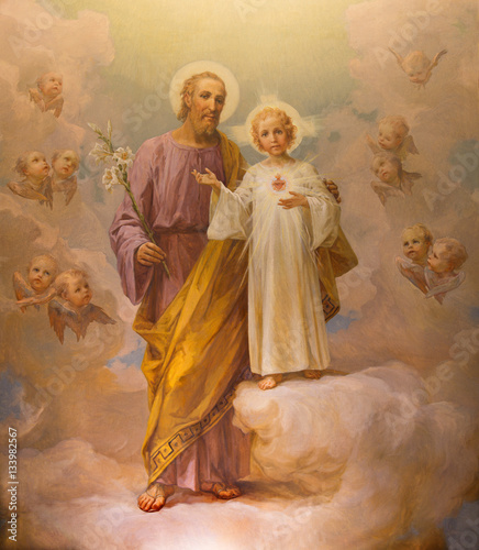 ROME, ITALY - MARCH 12, 2016: The paint of St. Joseph by E. Ballerini (1941) in church Chiesa di Nostra Signora del Sacro Cuore.