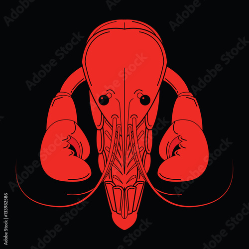 Crayfish red logo isolated on black background.