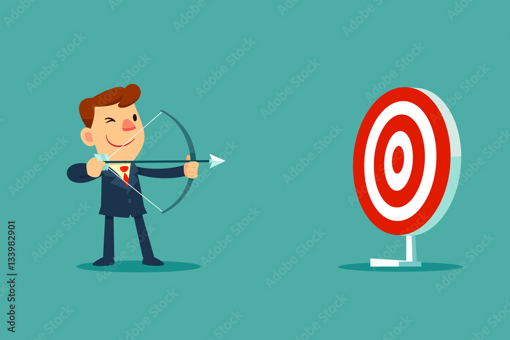 businessman aiming target with bow and arrow businessman aiming target with bow and arrow
