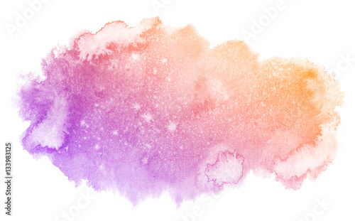 Abstract purple watercolor on white background.The color splashing on the paper.It is a hand drawn.